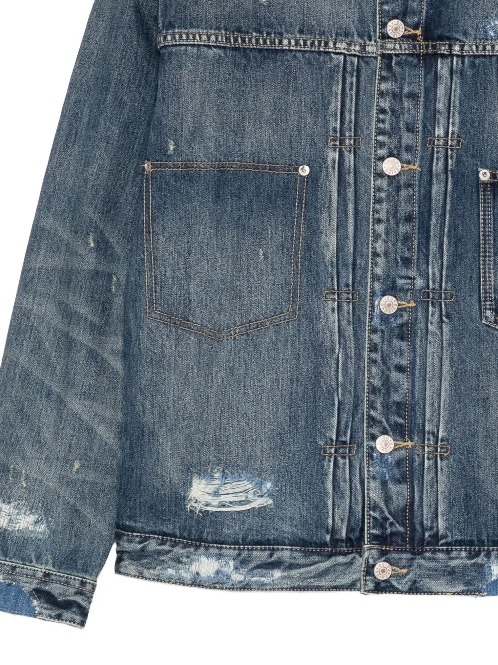 Pink Daicock Seagull-print distressed denim jacket