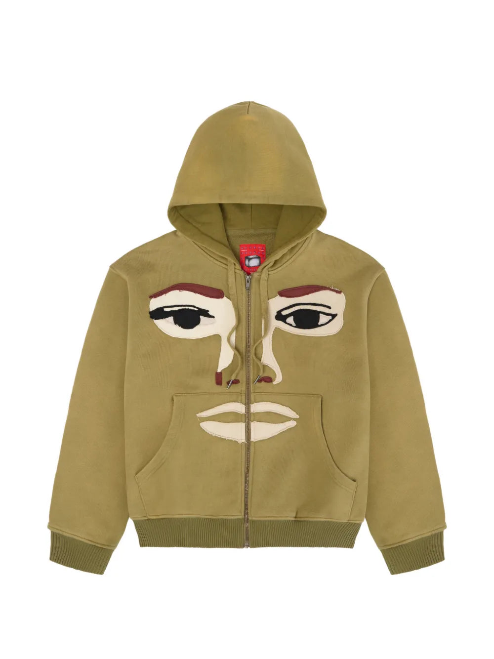 face-patchwork zip-up hoodie