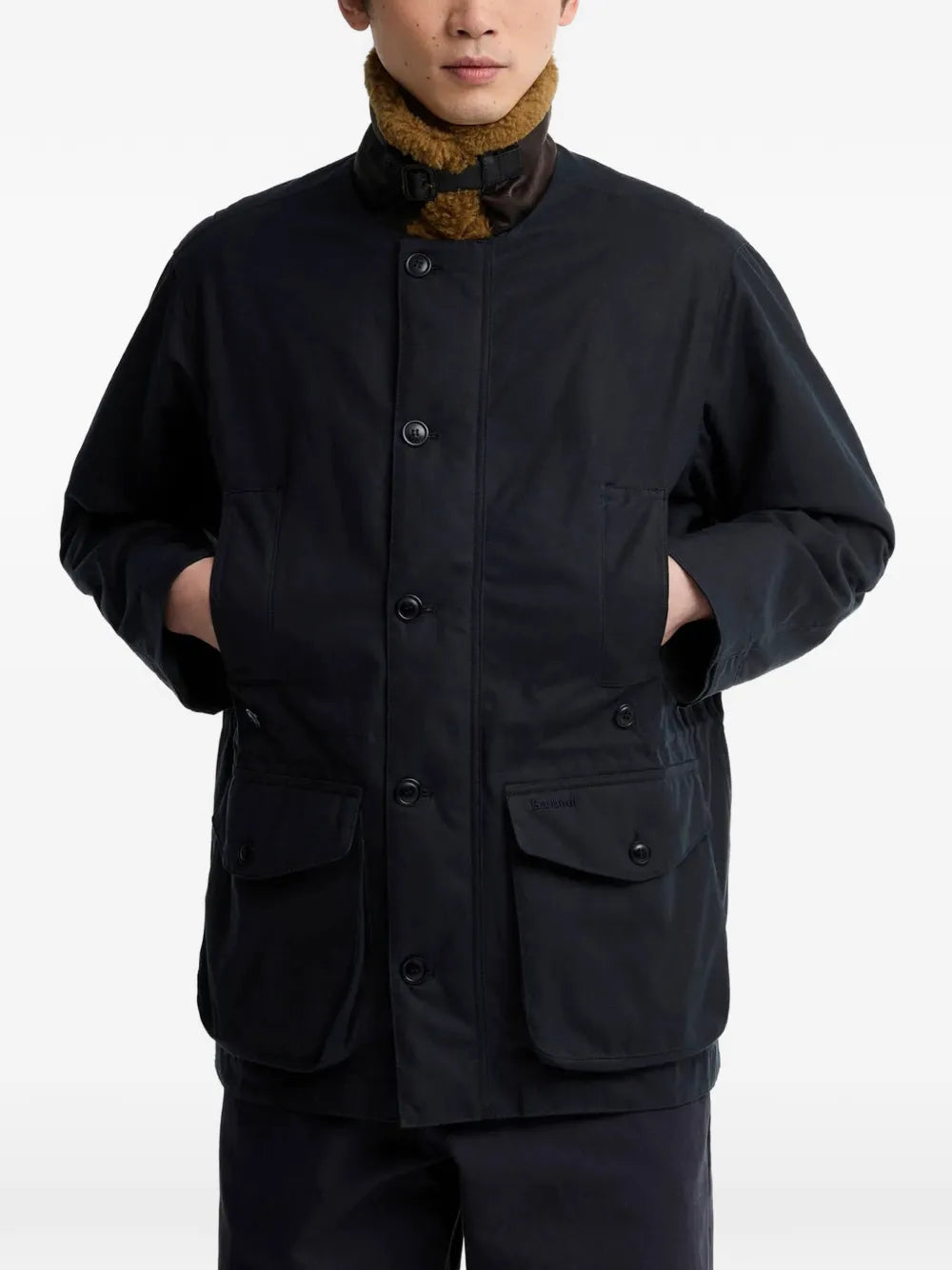 faux-shearling-collar single-breasted coat