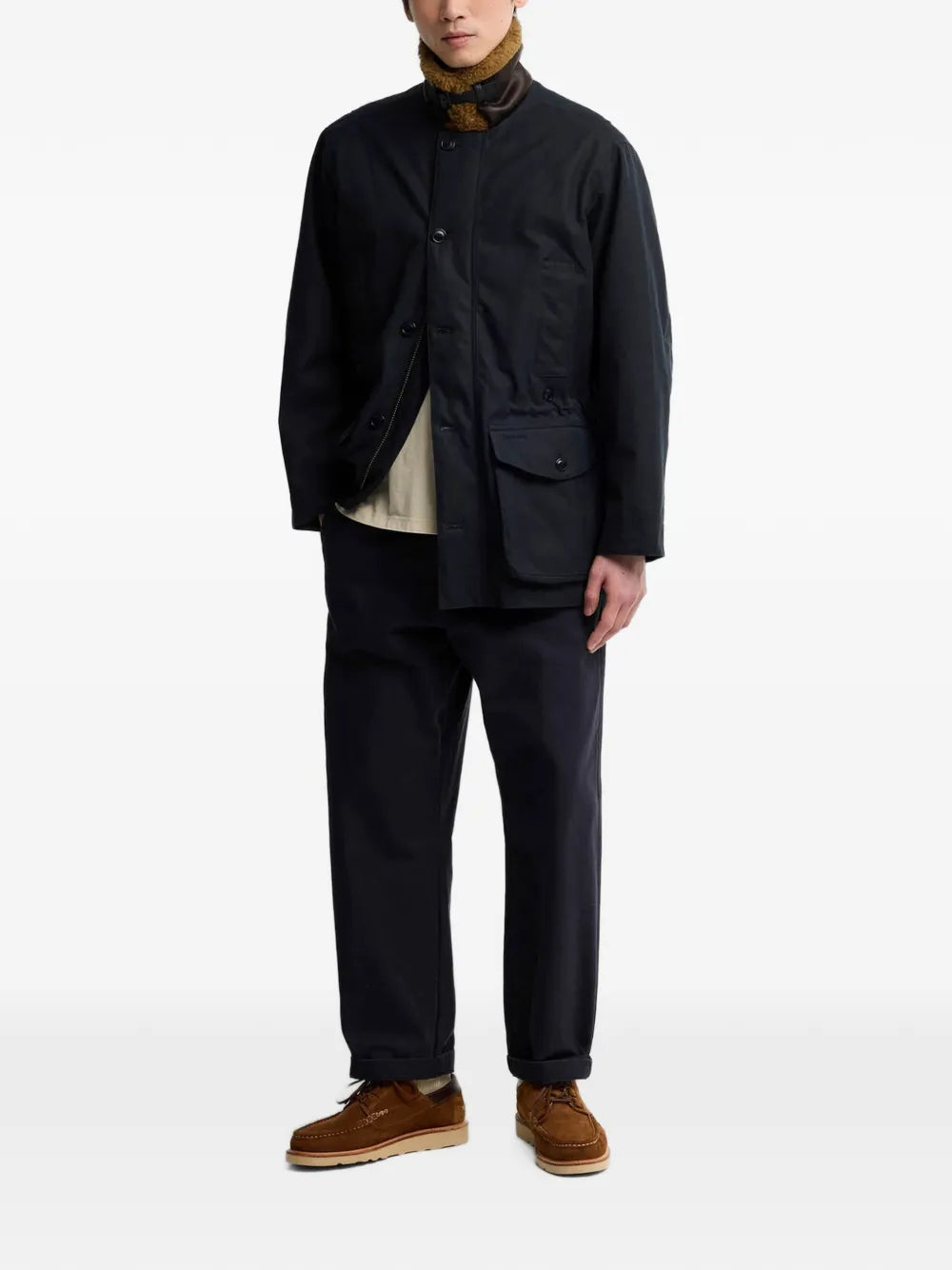faux-shearling-collar single-breasted coat