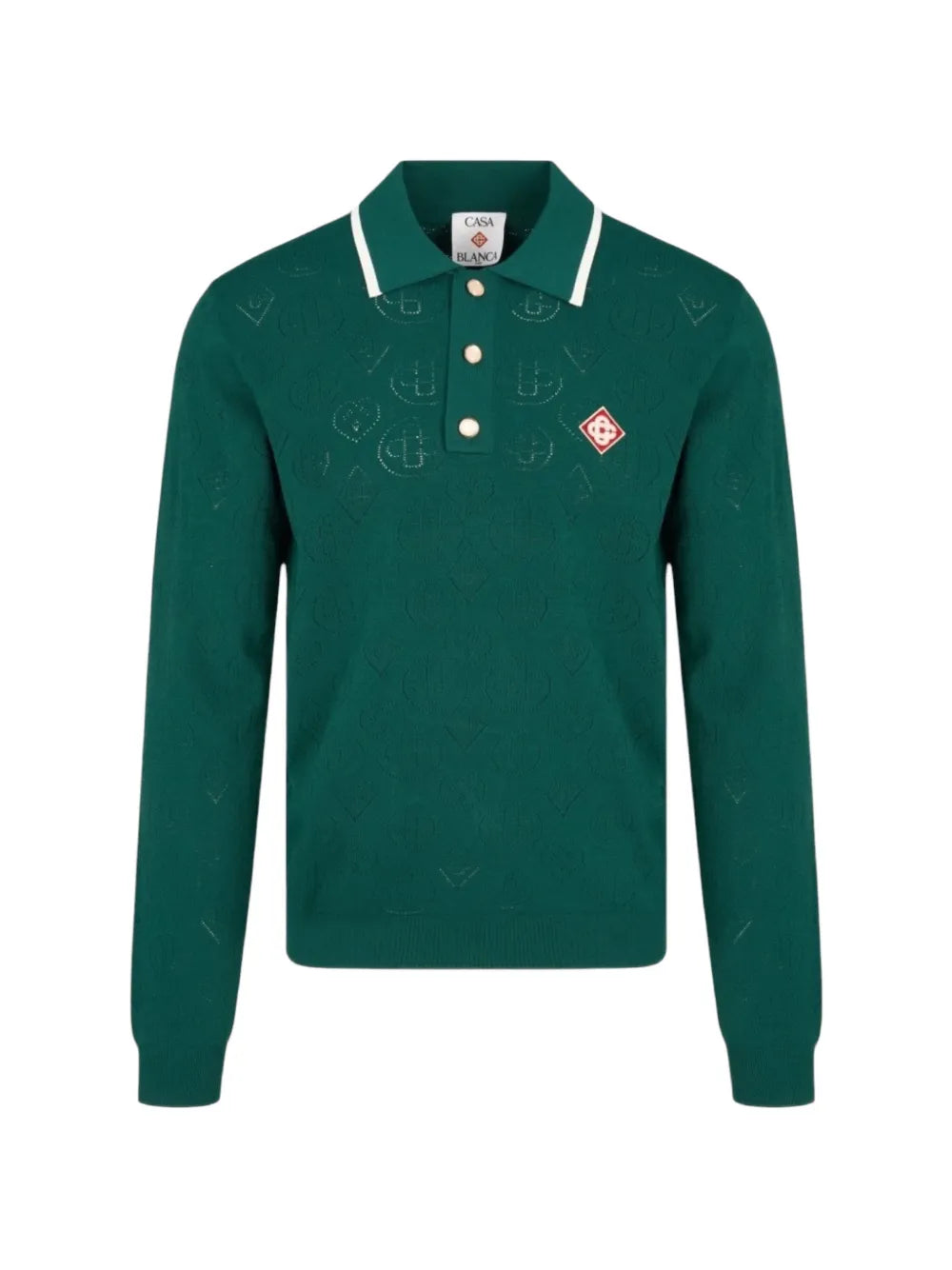 Casablanca Pointelle LS Polo Shirt Green