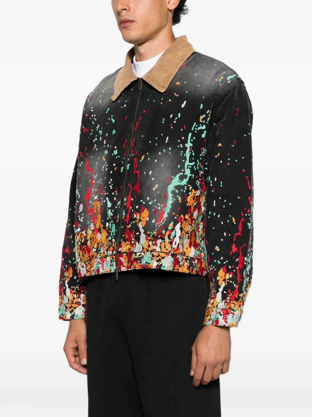 paint-splatter corduroy-collar jacket