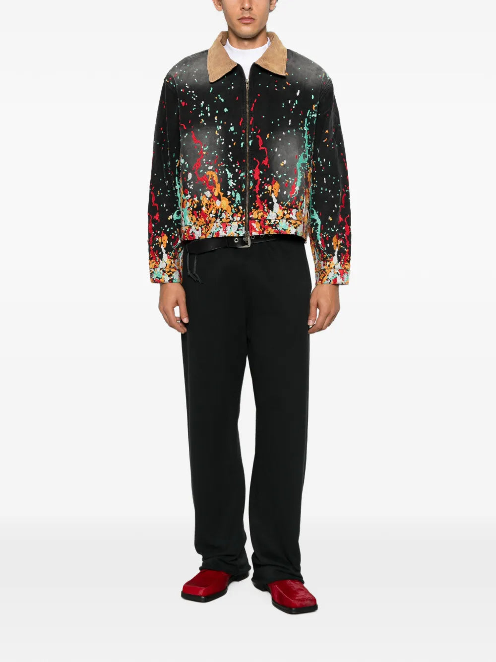 paint-splatter corduroy-collar jacket