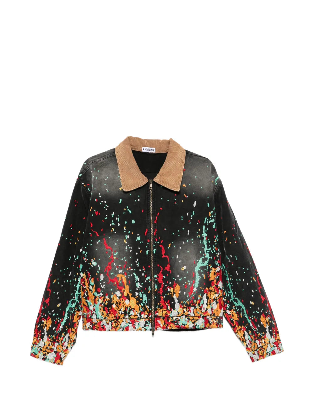 paint-splatter corduroy-collar jacket