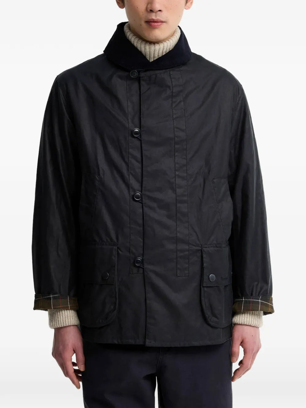 Macdale waxed-cotton corduroy-collar jacket