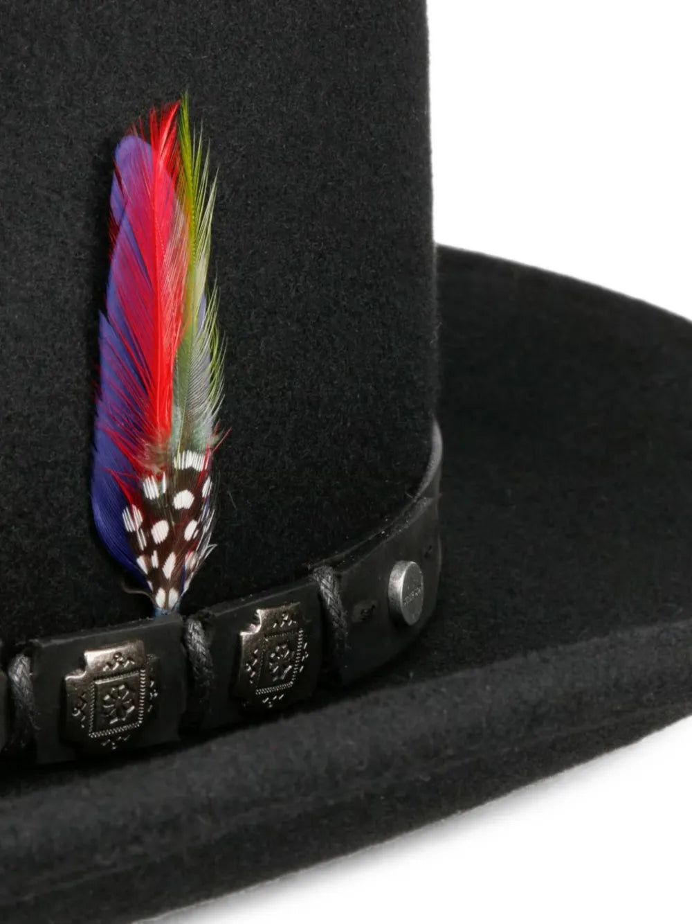 feather-detail leather-trimmed hat