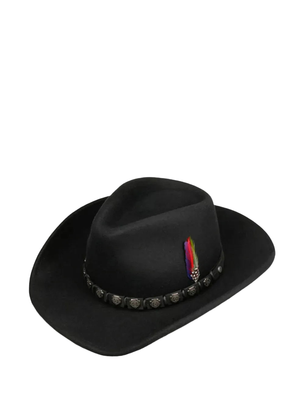 Feather-Detail Leather-Trimmed Hat