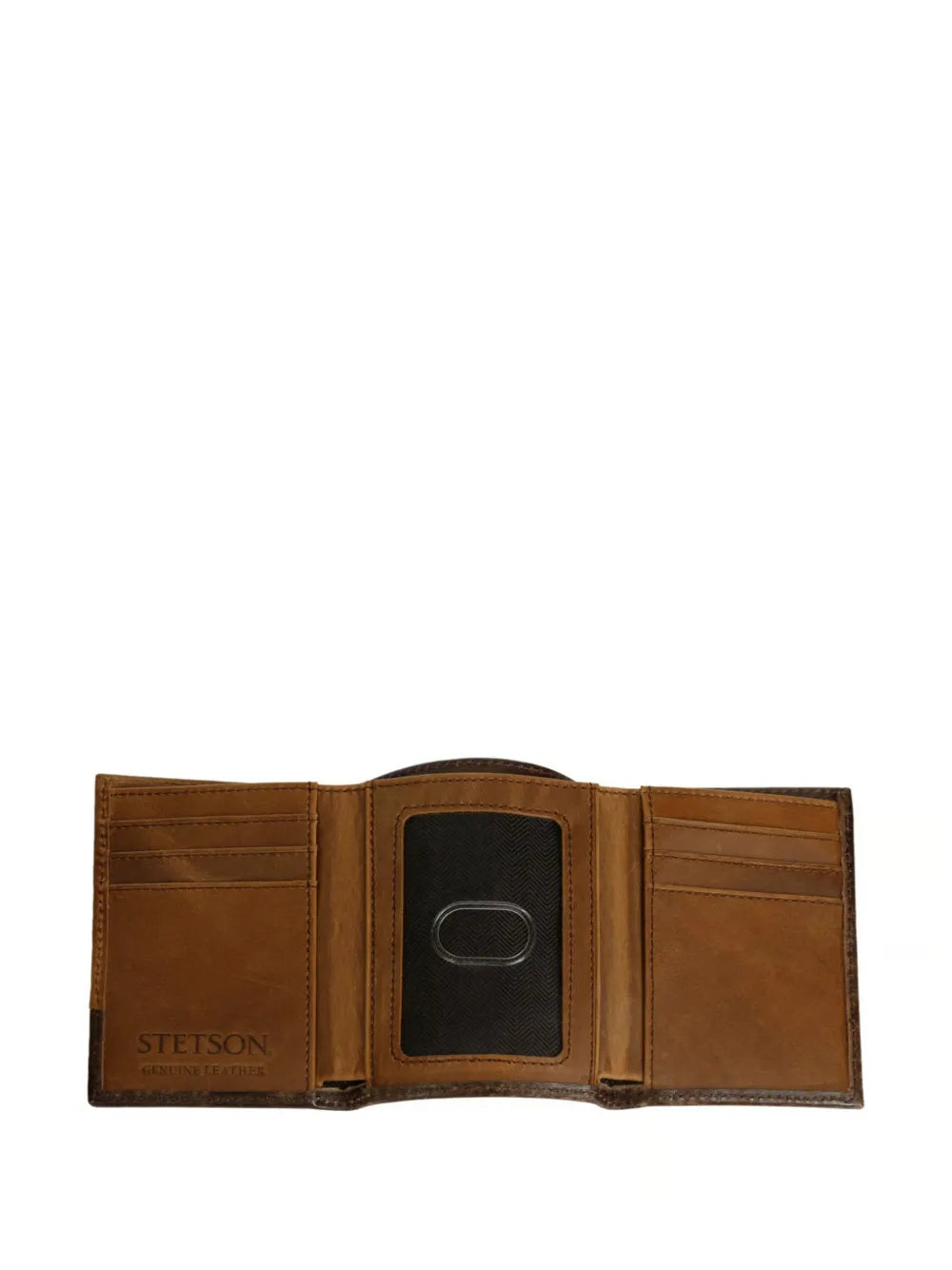 hair-on-hide inlay tooled-leather wallet