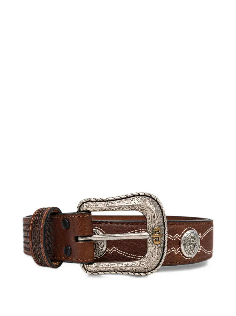 concho-embellished woven leather belt