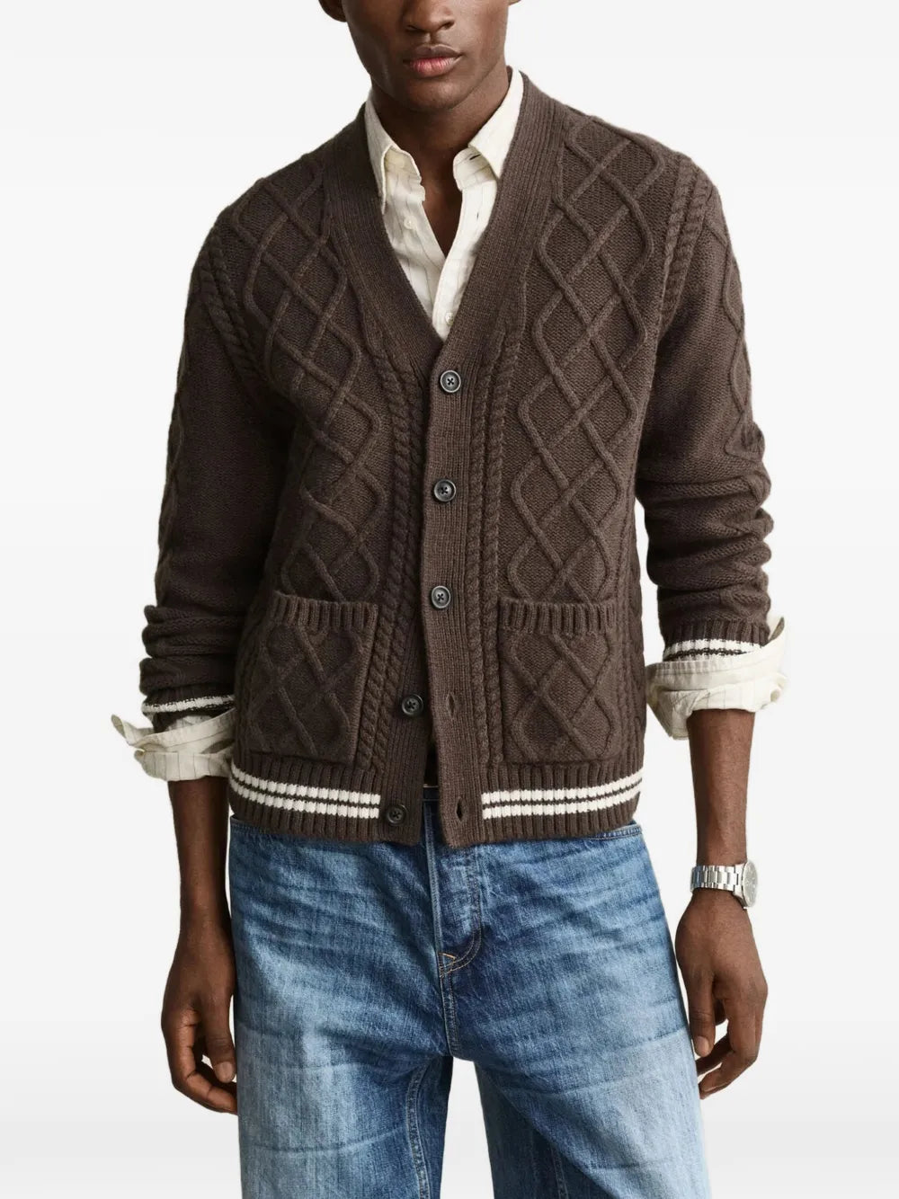 cable-knit wool cardigan