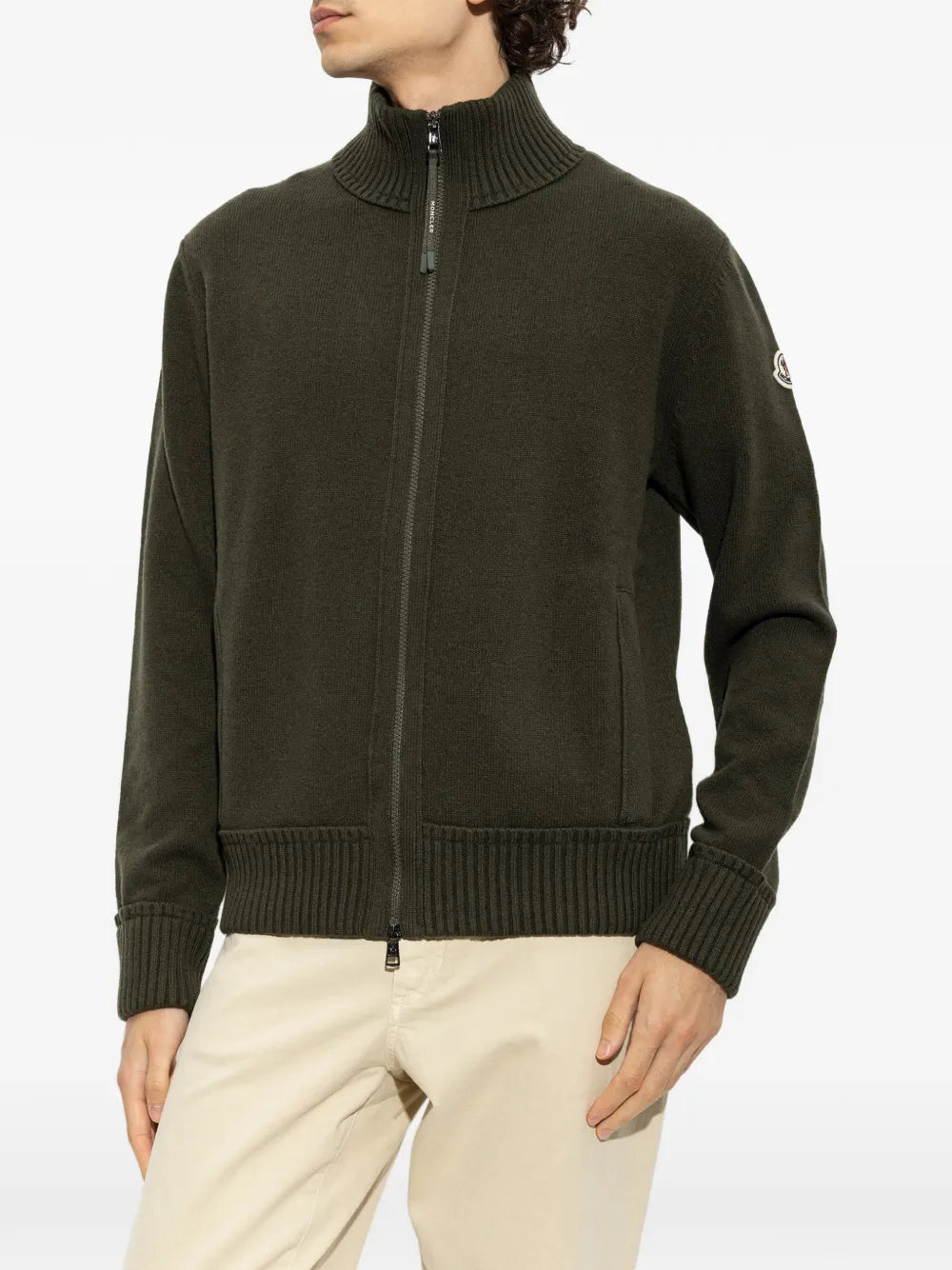 logo-patch zip-up cardigan