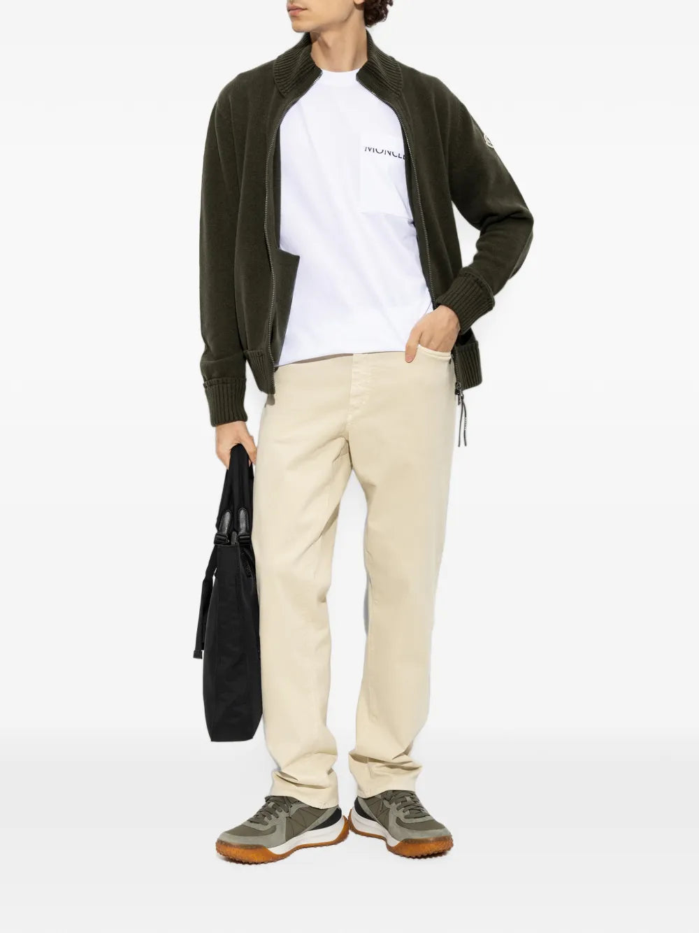 logo-patch zip-up cardigan