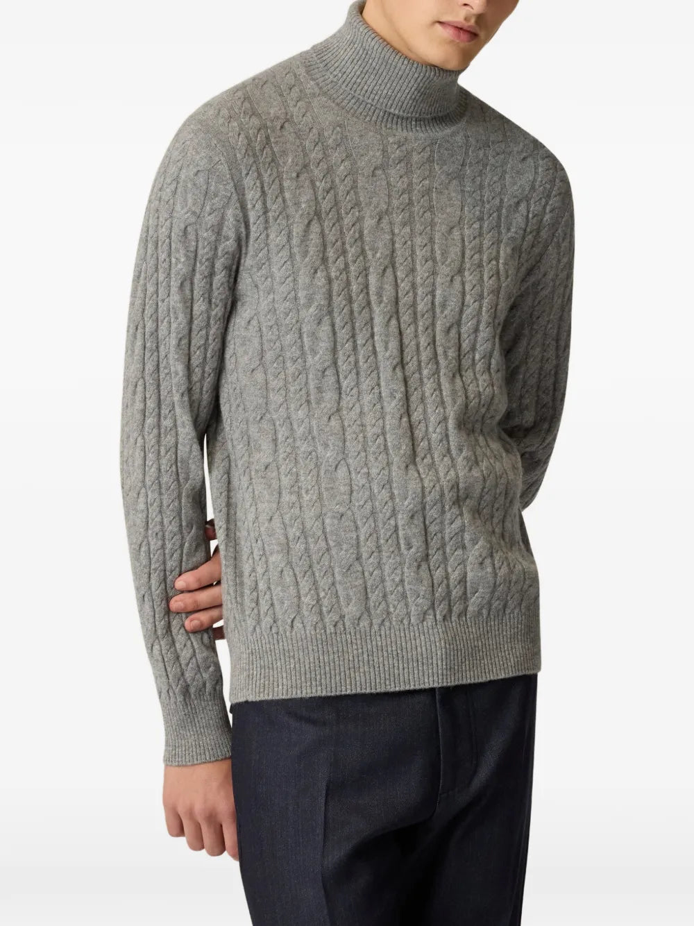 cable-knit roll-neck sweater