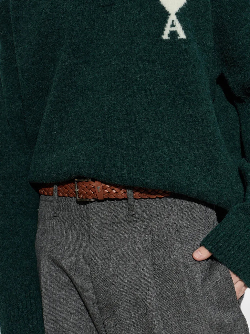 brown braided Paris Paris cow leather belt 30mm