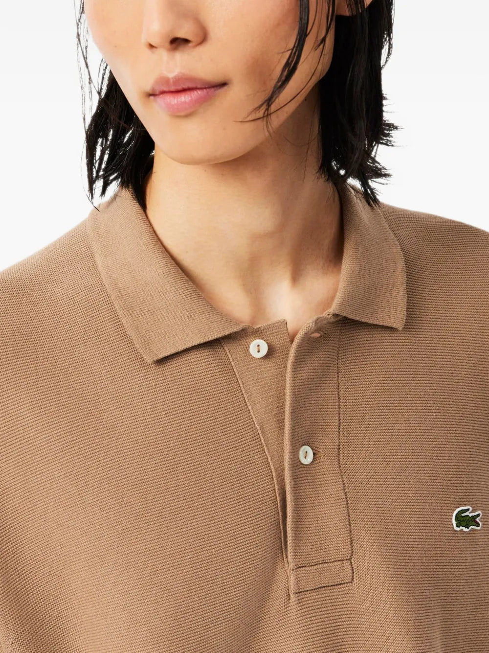 classic-fit long-sleeved knitted polo shirt