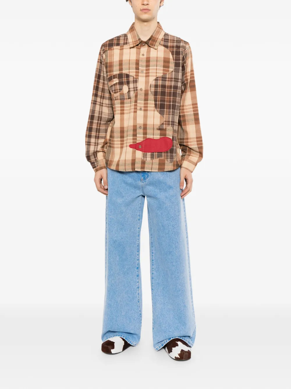 check-pattern patchwork shirt