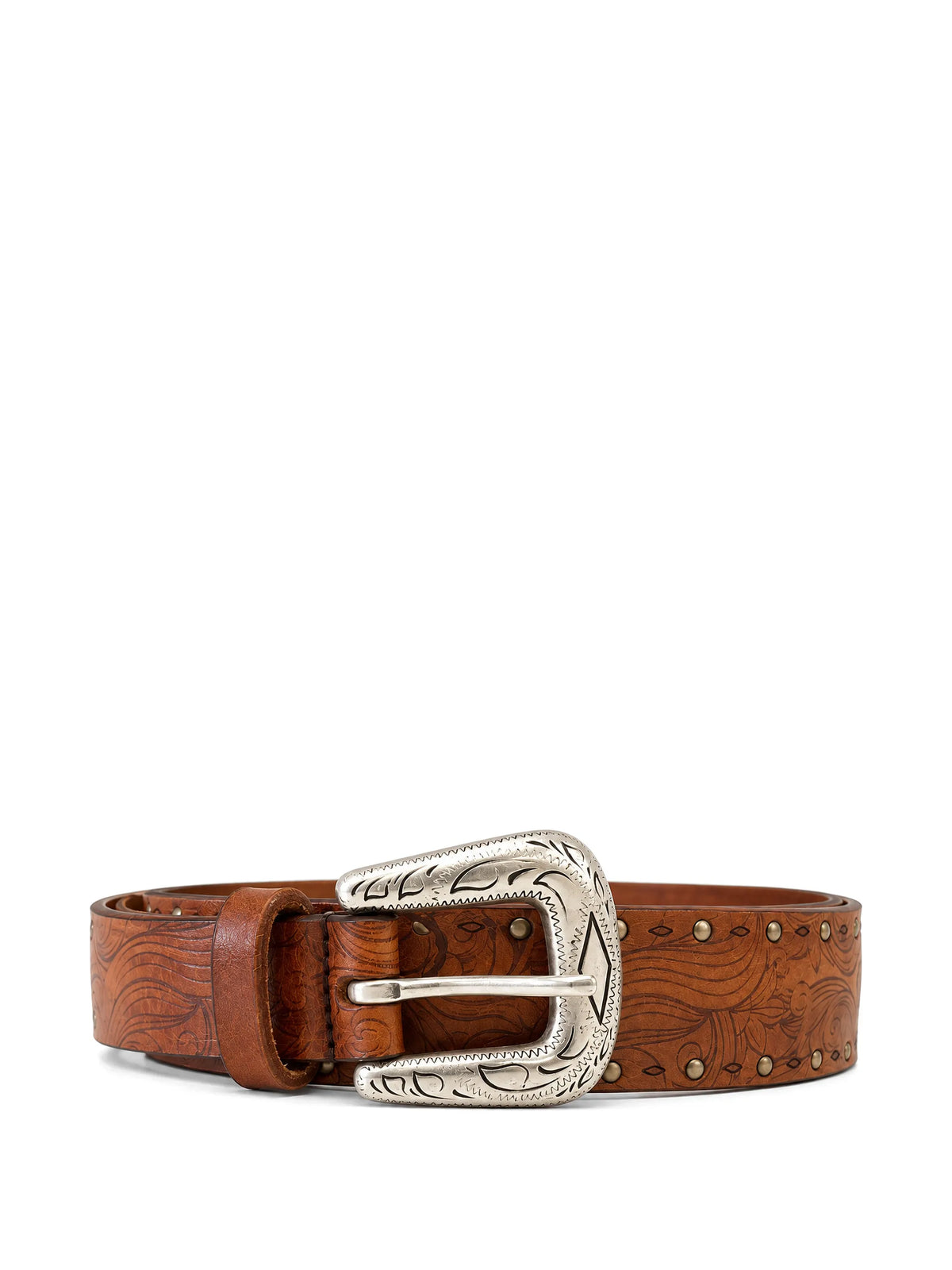 Floral-Embossed Studded Belt