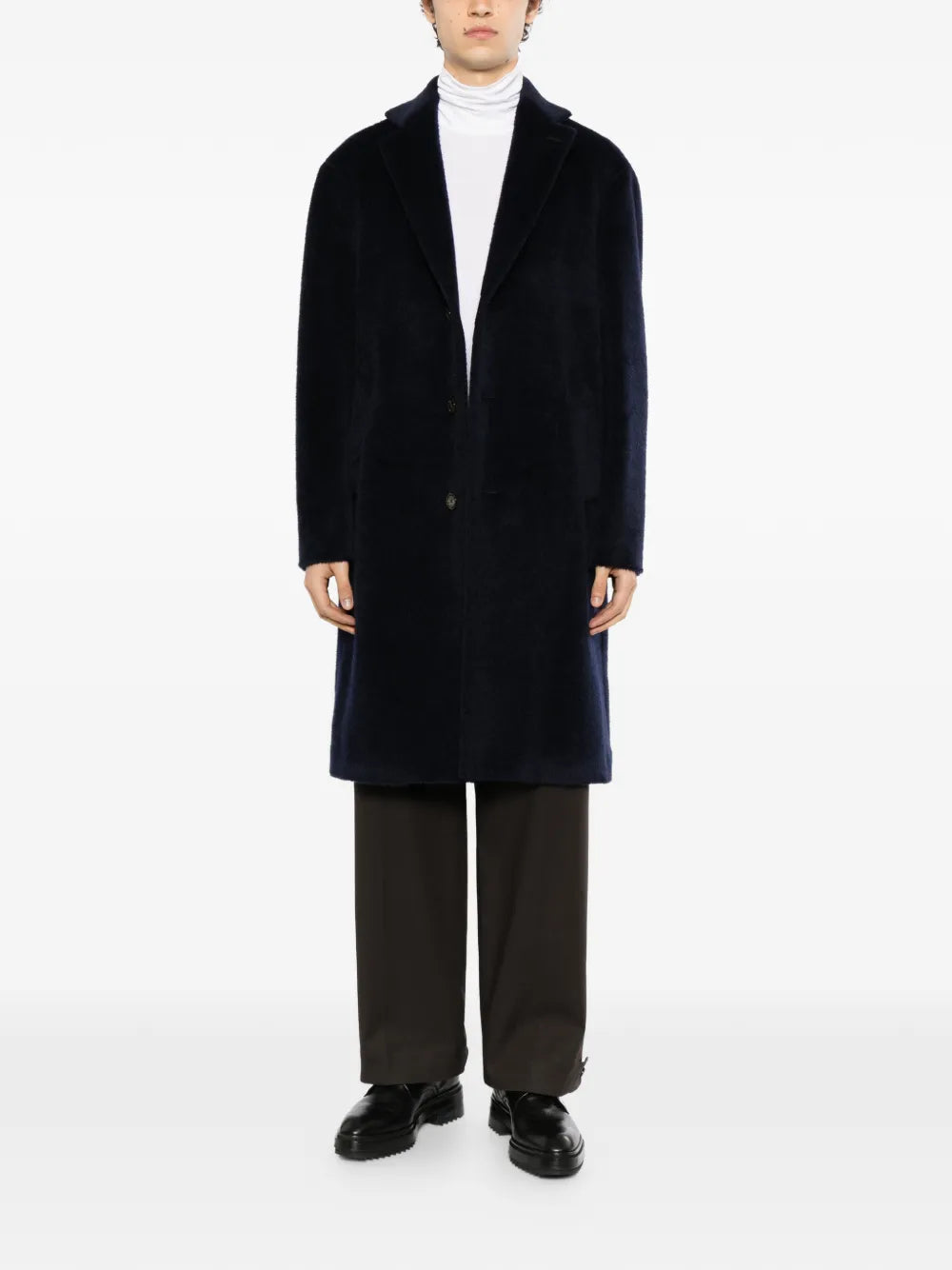 brushed single-breasted coat