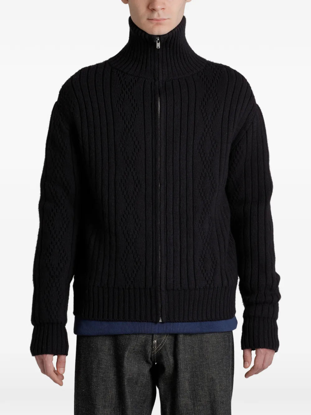 Lot.533 cable-knit zip-up cardigan