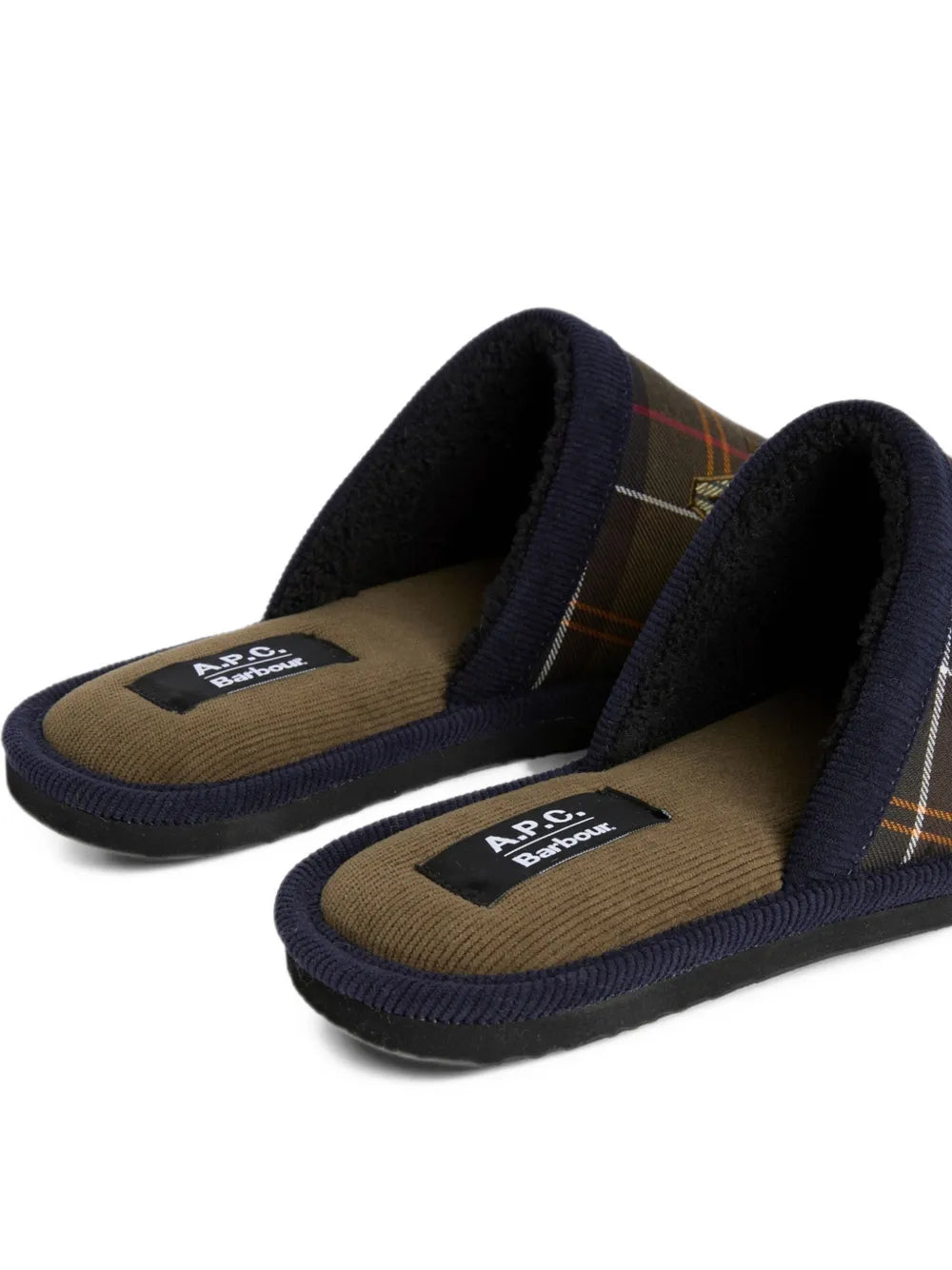 A.P.C. embroidered tartan slippers