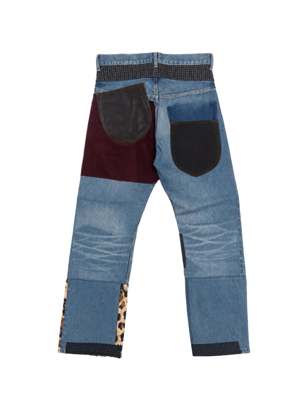 patchwork whiskered jeans