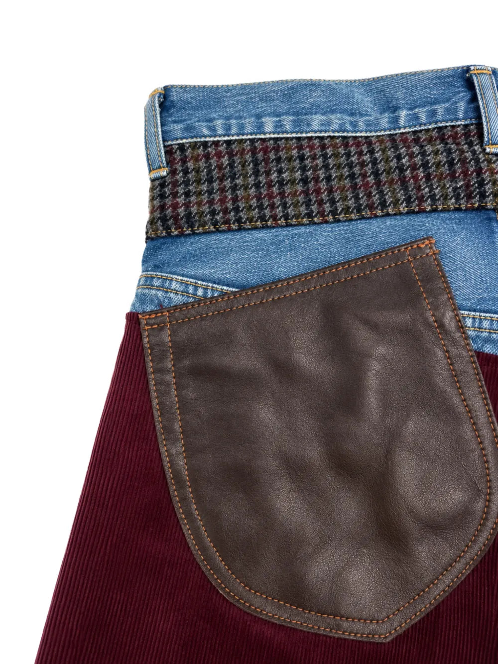 patchwork whiskered jeans