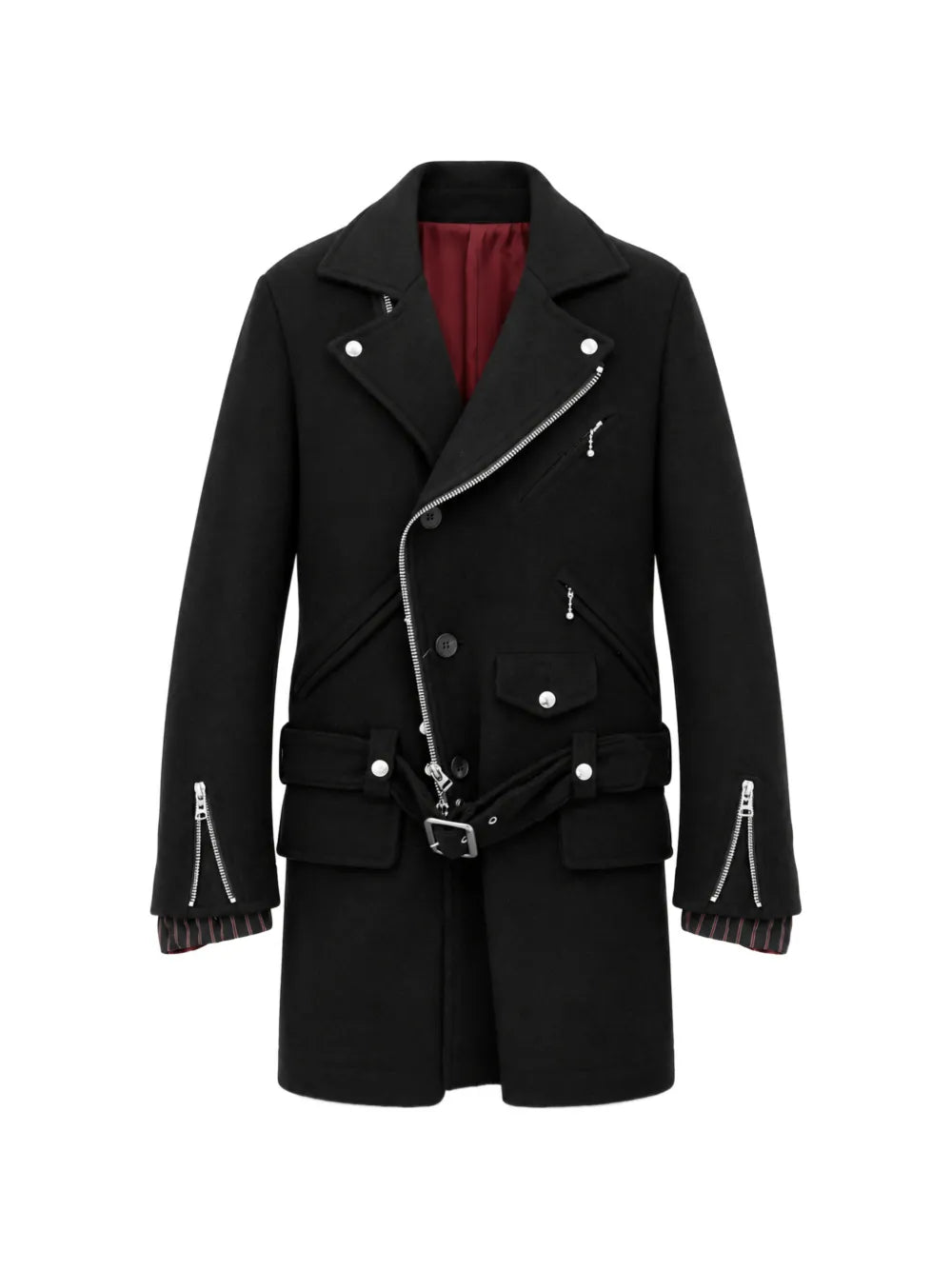 biker-style belted coat