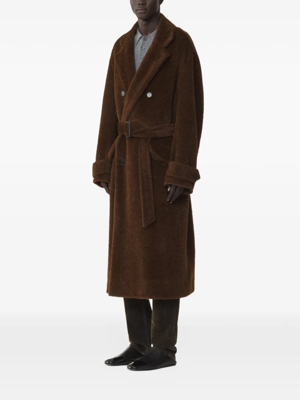 loose-fit trench coat in alpaca wool