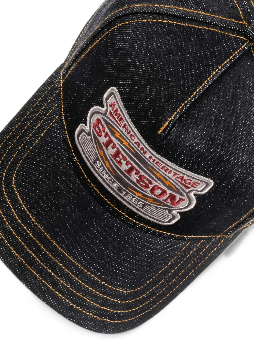 logo-patch denim trucker cap