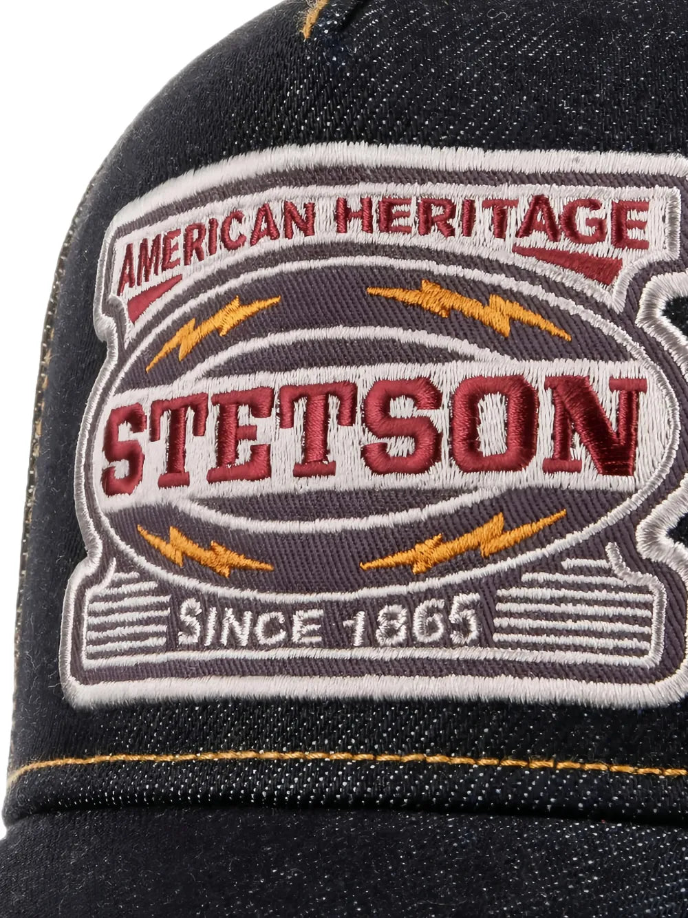 logo-patch denim trucker cap