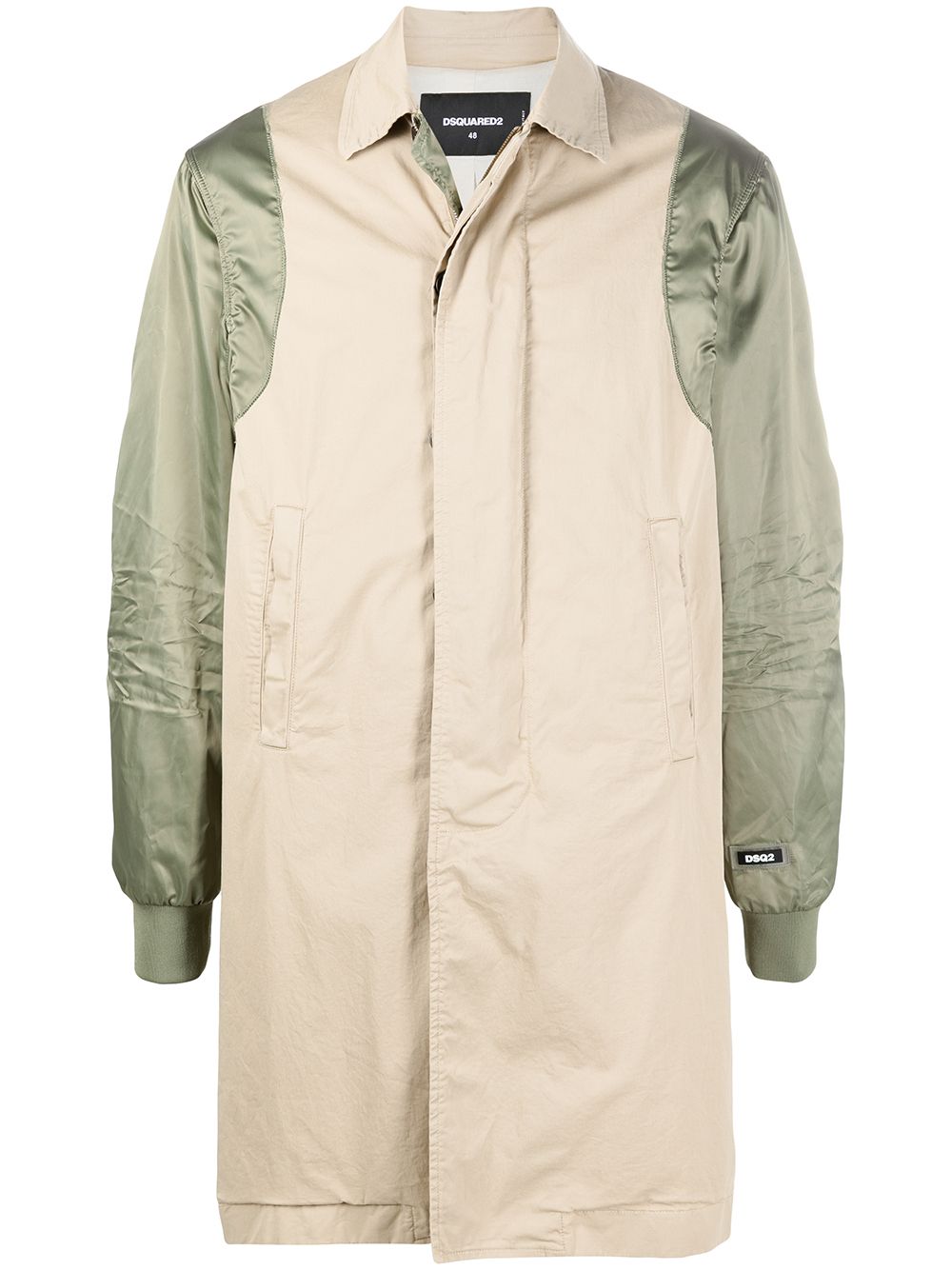 Contrast-Sleeve Single-Breasted Coat