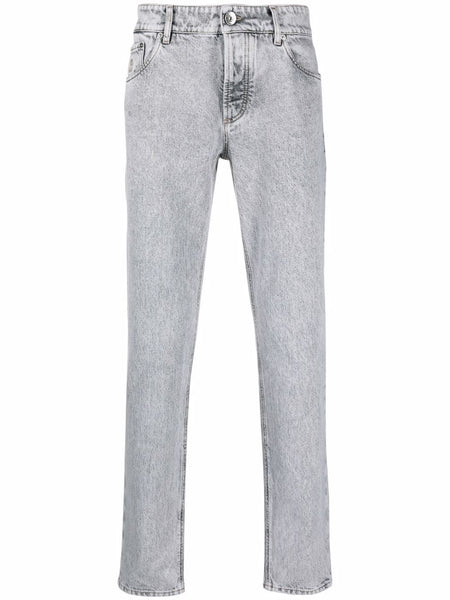 Stonewashed Slim-Fit Trousers