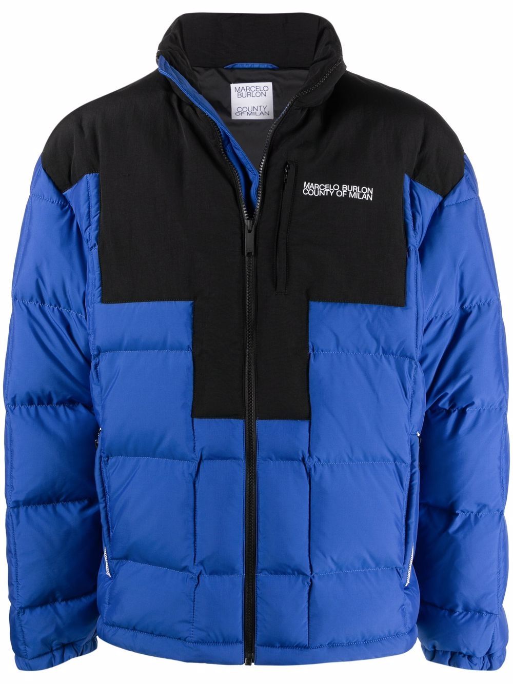 Cross Block Nylon Down Jacket Blue Black