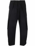 Draped Straight-Leg Cropped Trousers