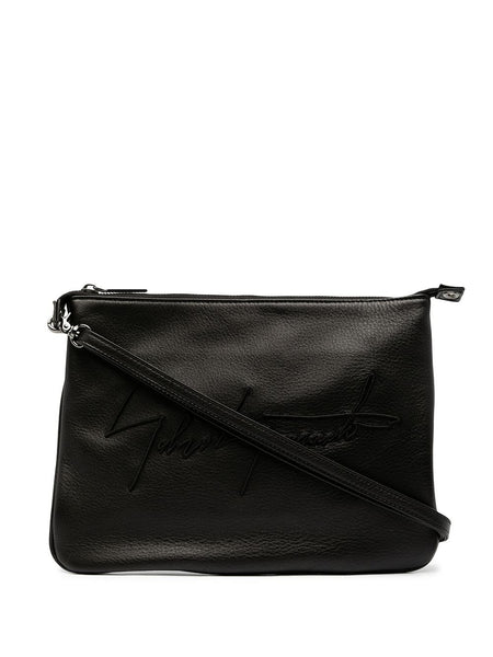 Logo-Embroidered Leather Shoulder Bag