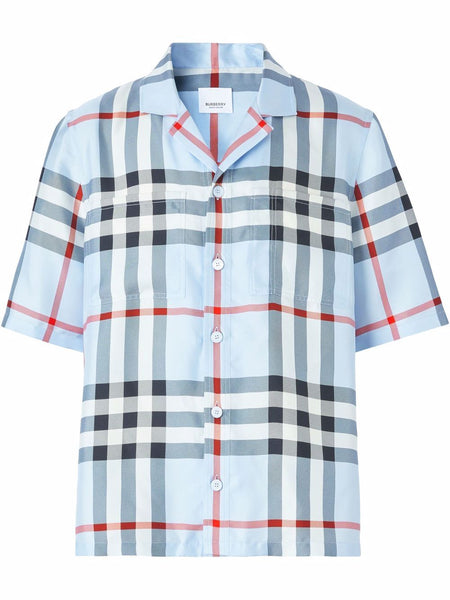 Short-Sleeve Check Silk Shirt