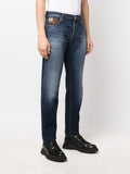 Whiskered Patch-Detail Slim Jeans