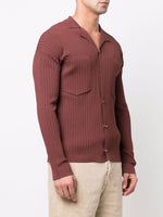 Ribbed-Knit Notched-Collar Cardigan