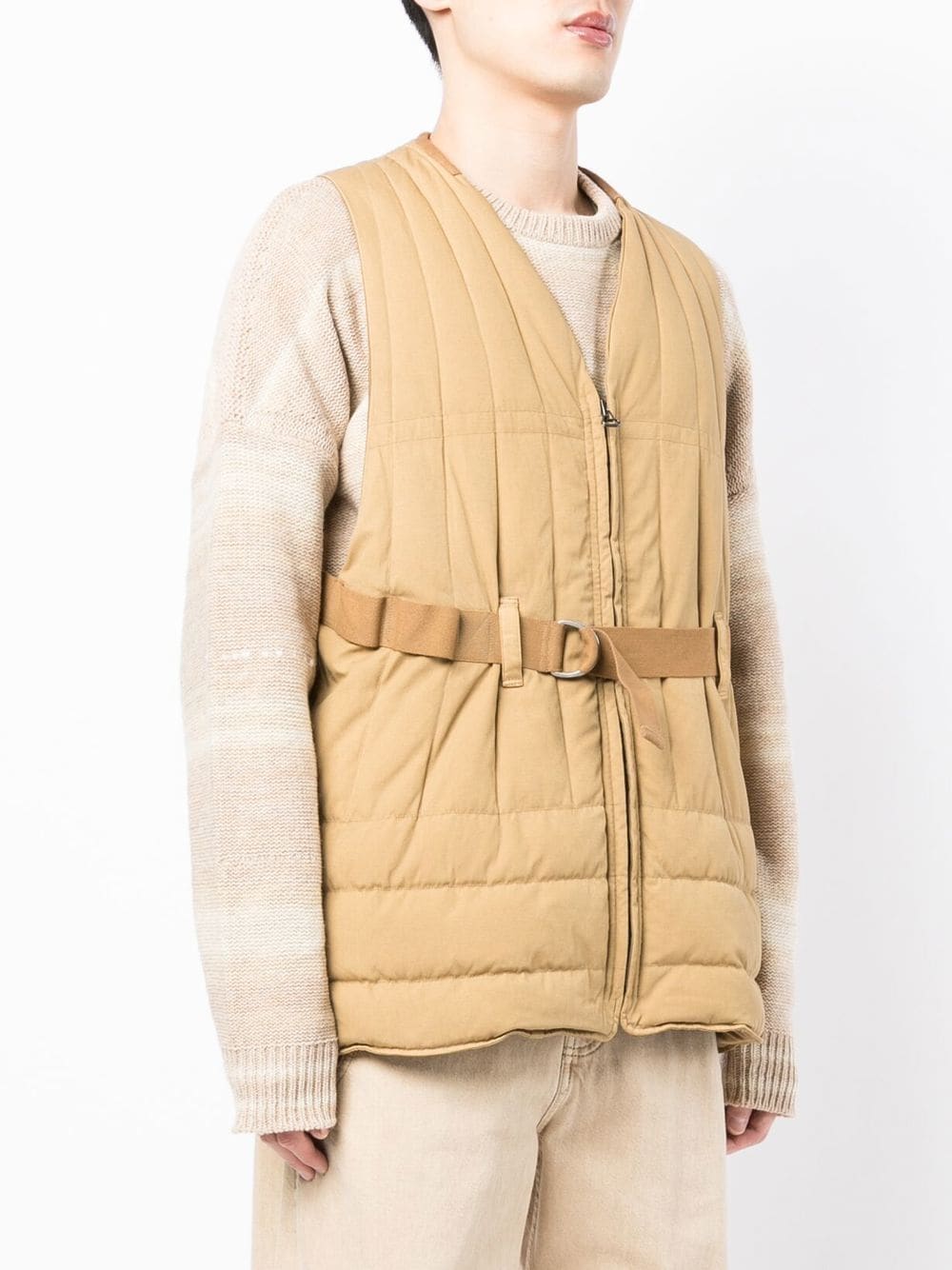 Padded Belted V-Neck Gilet
