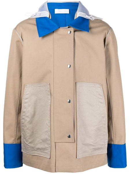 Contrasting Panel-Detail Hooded Jacket