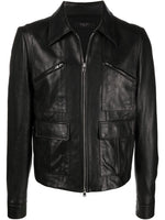 Pointed-Collar Grained Leather Jacket