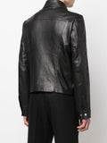 Pointed-Collar Grained Leather Jacket