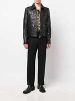Pointed-Collar Grained Leather Jacket