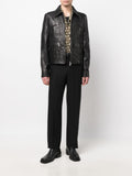 Pointed-Collar Grained Leather Jacket
