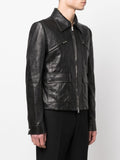 Pointed-Collar Grained Leather Jacket