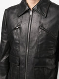 Pointed-Collar Grained Leather Jacket