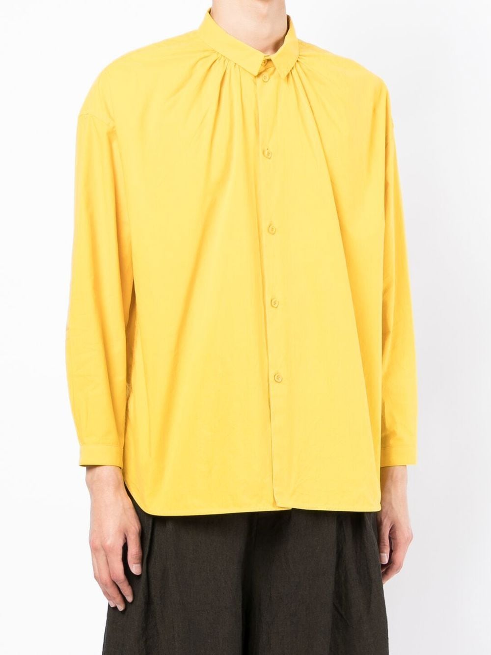 Gathered Long-Sleeve Linen Shirt