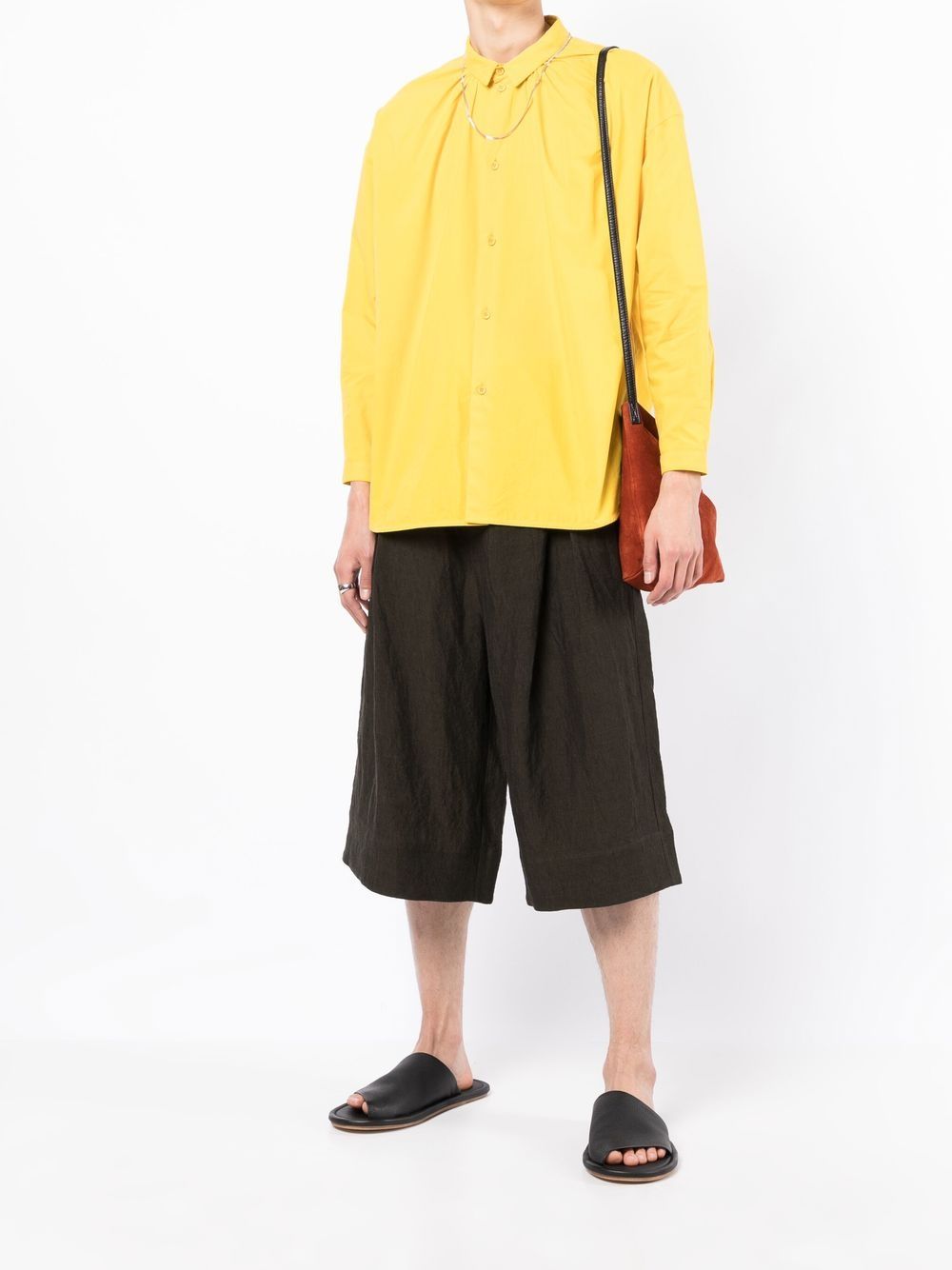 Gathered Long-Sleeve Linen Shirt