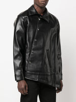 Asymmetric-Hem Artificial Leather Jacket