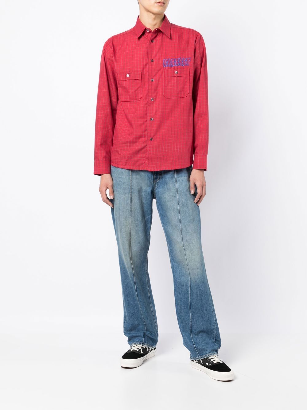 Check-Pattern Logo-Print Shirt